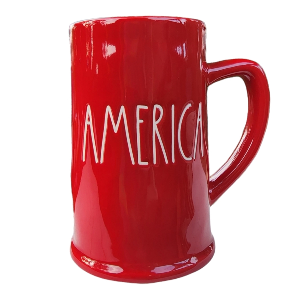 Rae Dunn Red Ceramic Beer Mug America  Independence Day Patriotic Beer Mug‎ 22oz